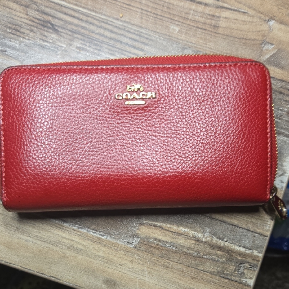 Coach Cherry Red Leather Zip Wallet